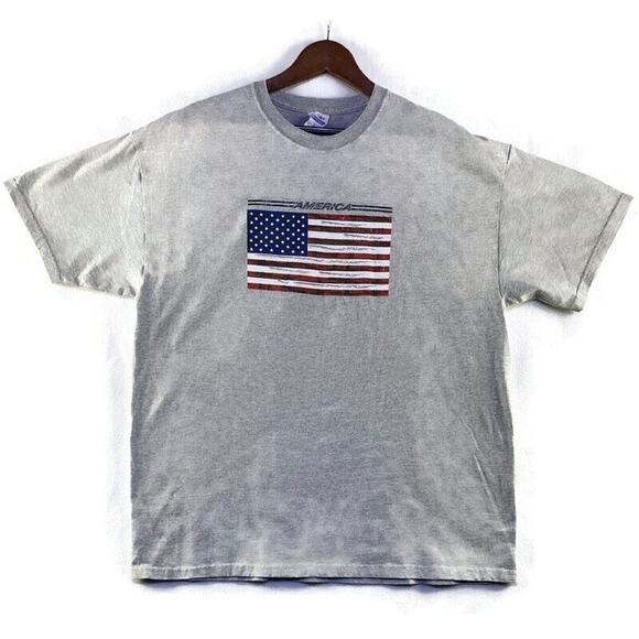 America T-Shirt Men's Extra Large Gray Hanes Heavyweight - Picture 1 of 8